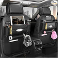 2PCS Car Seatback Organizer, Waterproof Leather Seat Back Storage with Cup Holder Tissue Holder Multiple Pockets, Back Seat Protector Kick Mats for Kids, Travel Accessories (Black)