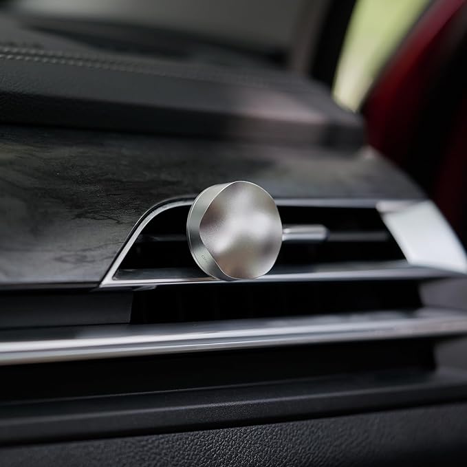 THEDOTS Silver Car Air Freshener, Frosted Ebony Scent, Solid Metal Fragrance, Odor Eliminator Auto Accessories for Men Gift