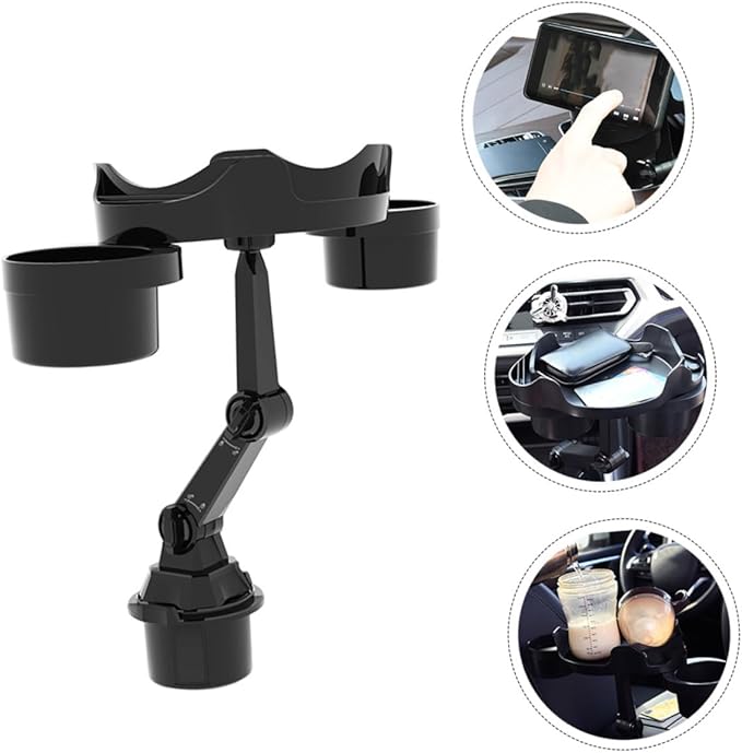 Healifty Car Cup Holder Expander Tray with Adjustable Multi Angle Rotation Car Drink Holder and Food Tray Organizer for Cups Phones Keys and Snacks Space Saving