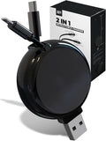 2-in-1 Retractable Charger for Car iPhone and Android, Wall Outlet or PC | Modern Car Charger Retractable Cord | 15W Fast Charging | Does not Work with CarPlay