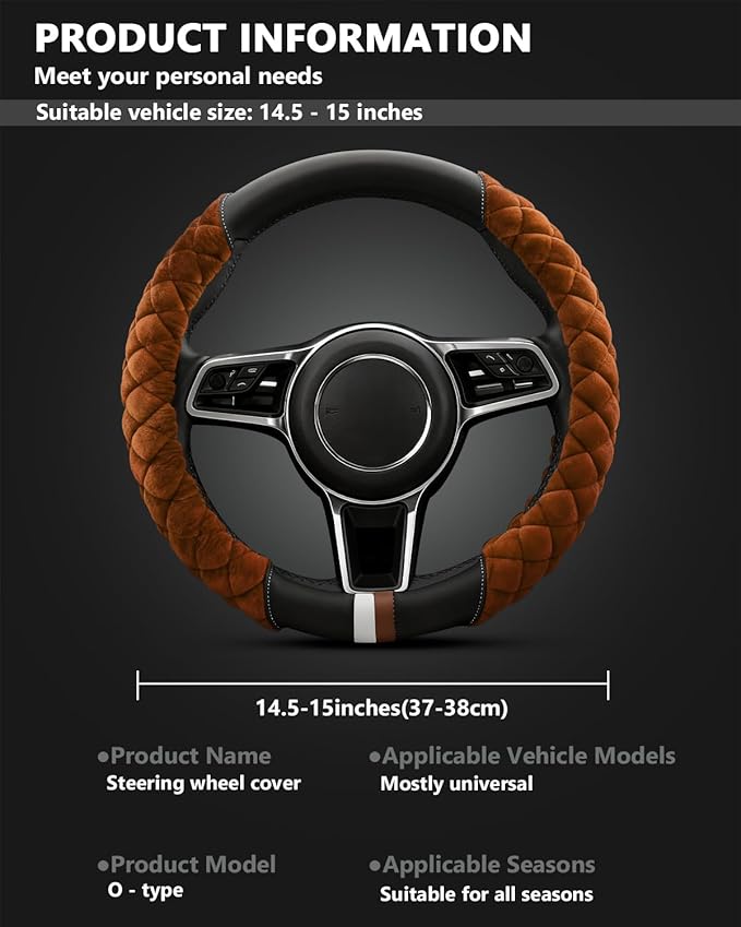 Cxtiy Universal Car Steering Wheel Cover Fluffy Winter Plush Steering Wheel Cover (A-Brown)