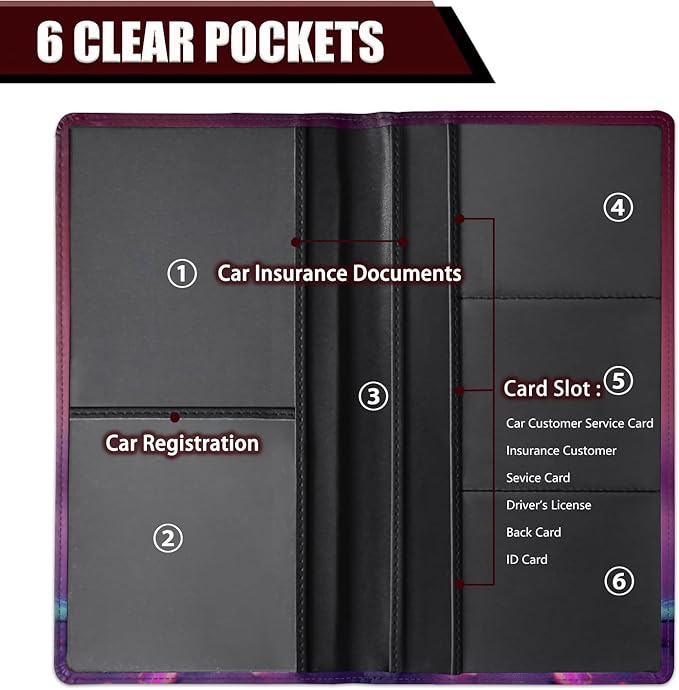 Car Document Holder with Magnetic Shut, Car Registration and Insurance Card Holder, Vehicle Glove Box Organizer Documents, Driver License, Auto Paperwork Organizer Wallet, Colorful Baby Dragon Pattern