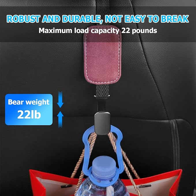AUCELI Car Seat Headrest Suede Hook, 2 Pack Auto Seat Back Hooks, Suede Storage Organizer with Metal Hanger, Vehicle Backseat Hangers, Creative Interior Accessories for Hanging Grocery Purse (Pink)