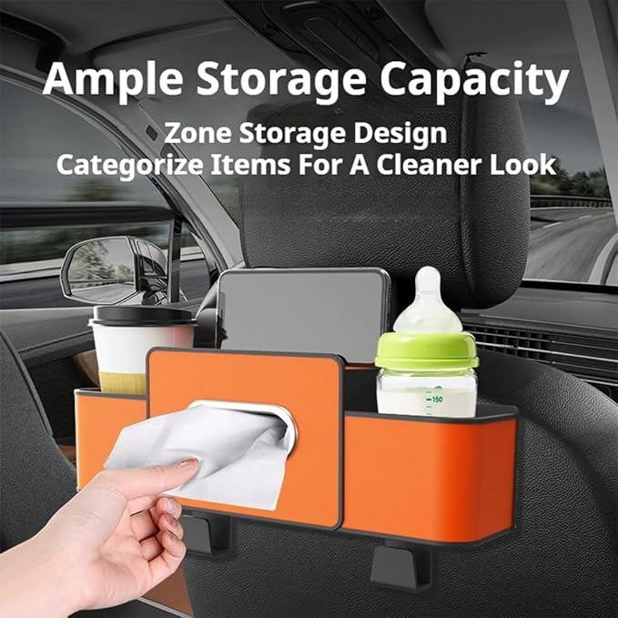 2026 New Car Organizer Back Seat, Car Organizers and Storage Box Behind Seat, 3-in-1 Multifunctional Car Backseat Organizer with Cup Holder & Tissue Box for Hold Phone, Snacks, Drinks, Handbag (A*2)