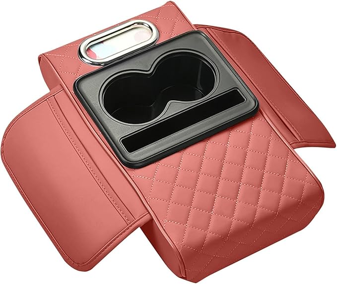 Car Armrest Cushion, 5-in-1 Center Console Cover with 2 Storage Bags Cup Holder Tissue Box Slot, Car Center Console Cover Pad Car Armrest Box Cover for SUV Truck (red)