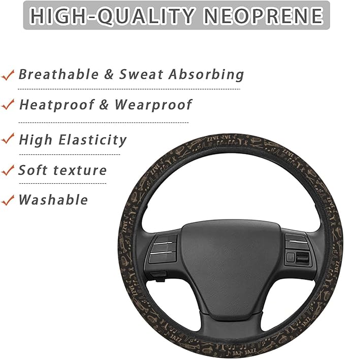 FeHuew Vintage Musical Instruments Notes Steering Wheel Cover for Women, Girls 15 inch Universal Auto Car Anti Slip Wrap Steering Wheel Covers Fit for Vehicles, Truck, SUV