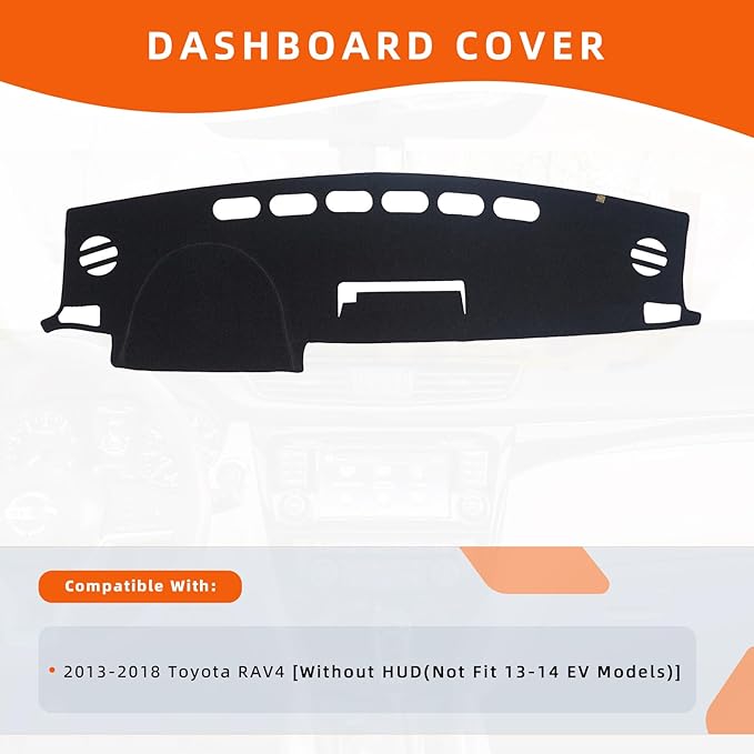 KEYOOG Dashboard Cover Dash Mat Fit for 2018-2013 to-yota RAV4 (Not Fit 13-14 EV Models),Car Dash Board Mat Anti-Glare Carpet,Non-Slip Pad Sunshield Protector (Black)