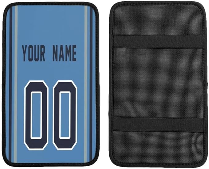 Custom Car Armrest Cover,Add Personalized Name and Number As Gifts for Loyal Football Fans,American Football Auto Center Console Pad Car handrail Box Cushion,Fit for Most Car Seat Box Cover Protector
