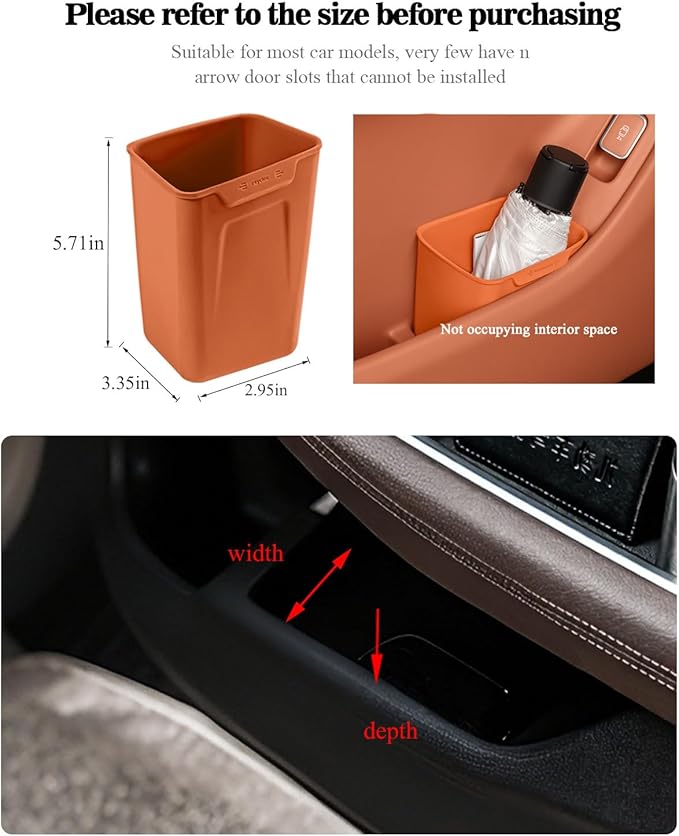 XmuxHai Car Interior Storage Box, Black Silicone Door Side Organizer with Umbrella Holder and Trash Can, Vehicle Accessory (Orange)