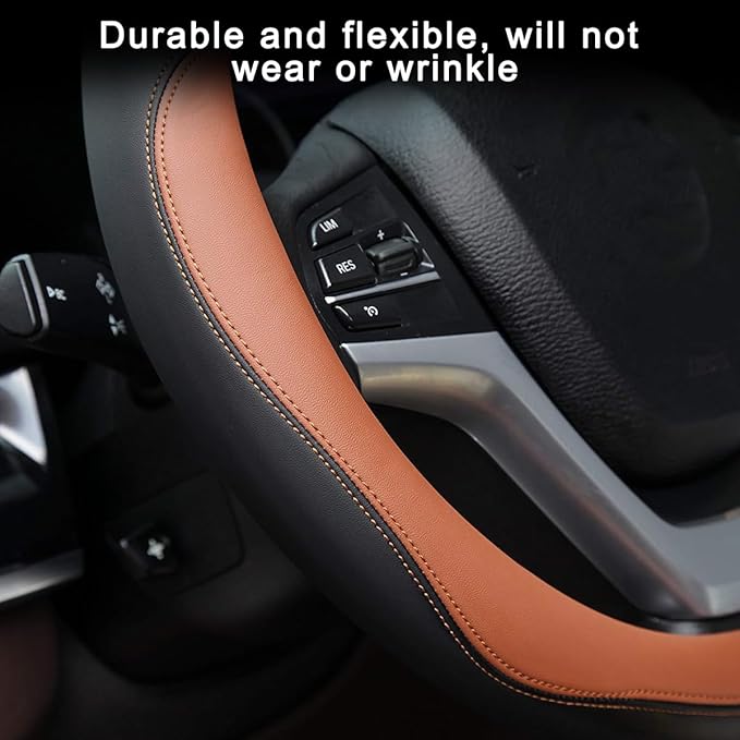 Mandark Car Steering Wheel Cover, Elastic Stretch Breathable Anti-Slip Microfiber Leather Auto Steering Wheel Protector, Soft Vehicle Interior Decor Accessories, Universal for RV, SUV, Truck (Coffee)