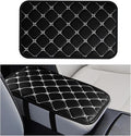 Car Center Console Cushion Pad, Comfortable PU Leather Vehicle Armrest Seat Box Cover, Waterproof Automotive Interior Arm Rest Protector Accessories, Universal Fit (Black/White)