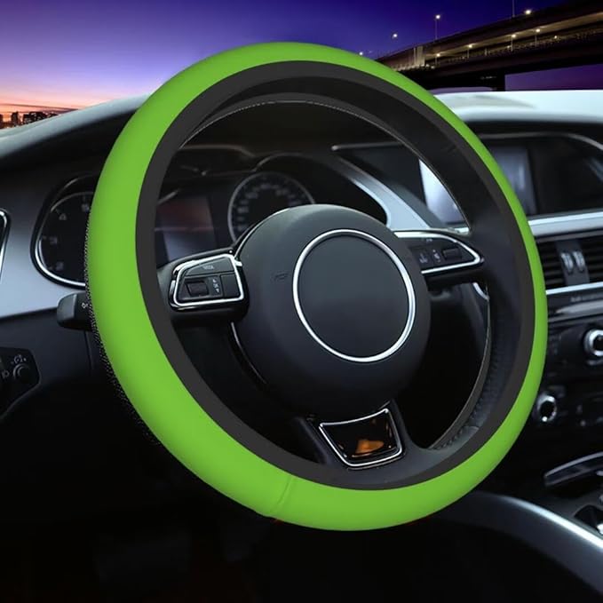 Elastic Stretch Steering Wheel Cover,Warm in Winter and Cool in Summer, Car Universal 15 inch, Microfiber Breathable Ice Silk, Anti-Slip, Odorless, Easy Carry,Green