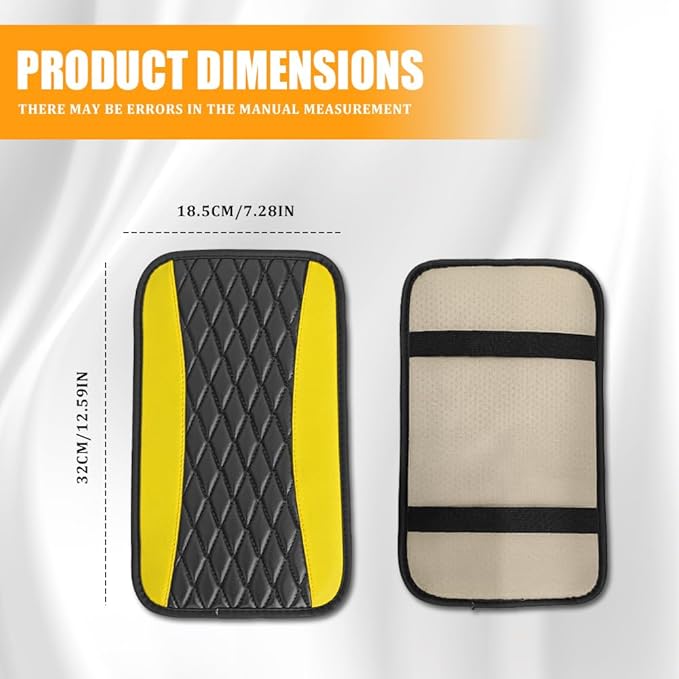 Car Center Console Cover, Leather Waterproof Armrest Seat Box Cushion Pad, Universal Decor Protector Mat, Comfortable Car Decor Accessories Fit for Most Cars, Vehicles, SUVs (Yellow)
