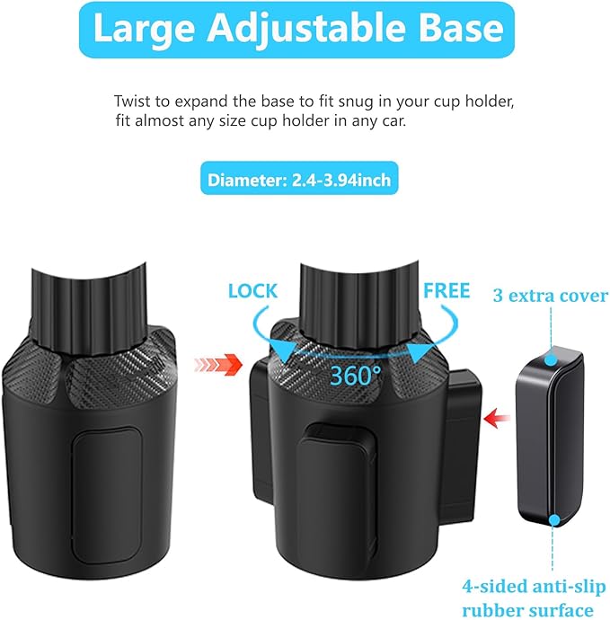 DOUBFIVSY Larger Cup Holder Tray for Car, 10 inch Car Food Tray with Phone Holder Detachable 3 in 1 Car Cup Holder 360° Rotating Food Table Tray Expander for Eating