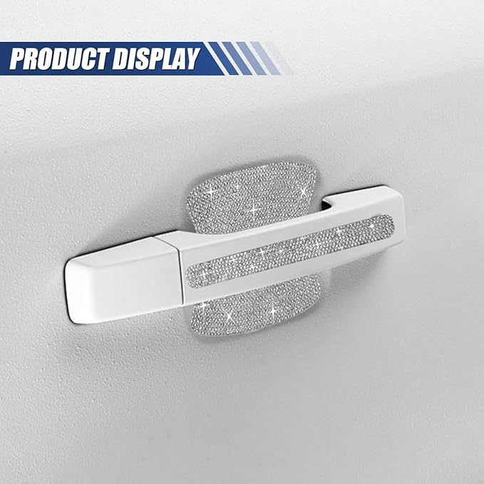 10PCS Bling Car Door Handle Protector, Crystal Rhinestone Anti-Scratch Car Bowl Decoration Sticker Decal, Universal Auto Exterior Door Protective Covers Accessories for Women (White)