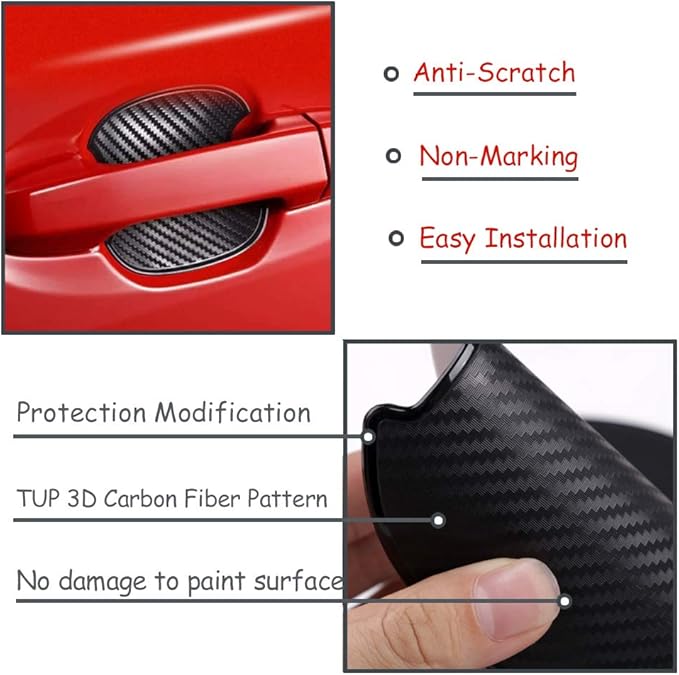 WORCAS 4Pcs Car Door Handle Protective Films,Universal 3D Carbon Fiber Car Door Handle Paint Protection Film for Grip Recesses(S)