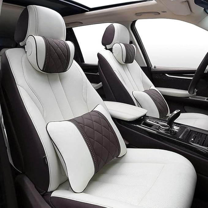 Car Pillows Napa Leather Car Seat Rest Cushion Car Lumbar Pillow for Mercedes Benz Maybach S-Class Lumbar Support Pillow car Accessories（Beige Coffee）