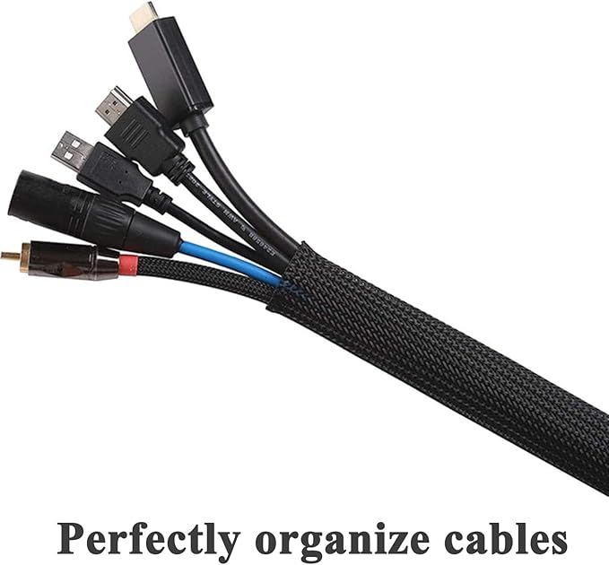 25ft - 1/8 Inch Cable Management Sleeve Protector,Wire Loom PET Expandable Wire Sleeving for Office TV Computer Home Theater Engine Bay Cord Organizer,Protect Cables from Pet Cat Dog Chewing,Black