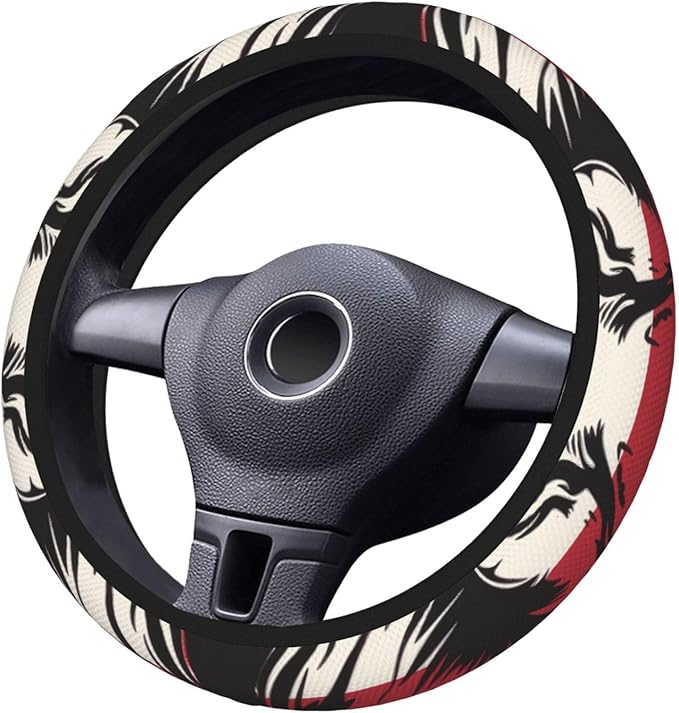 Steering Wheel Cover Polyester Thick Non-Slip Car Steering Wheel Cover Protector Universal 15 Inch, American Flag Lion