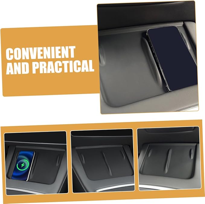 Center Console Skid Charger Mat Non- Silicone Charging Pad for Easy Installation Secure Grip Black