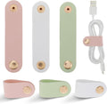 6 Pieces Cord Organizer, PU Leather Cable Organizer Reusable Cable Straps Clips Wire Ties Charging Cord Power Cord Earphone USB Holder Multipurpose Winder Holder Keeper Manager Management