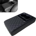 Car Center Console Armrest Pillow, 14"×8.3" Leather Memory Foam Armrest Cushion with Cup Holder & Phone Holder, Waterproof & Anti-Scratch Arm Rest Protector, Universal for Most Cars (Black)