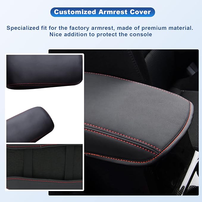 CDEFG 2024 2025 CX-5 Center Console Cover Armrest Pad Compatible with 2018-2023 2024 2025 Mazda CX5 CX-5 Console Lid Protective Cover Black Leather Scratch Resistance (Red Line)