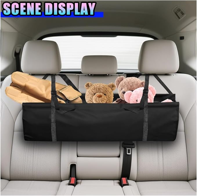 Hanging Car Trunk Organizer, Large Capacity Backseat Storage Bag with Adjustable Straps, Waterproof Collapsible Cargo Bag for Car SUV Truck (Black)