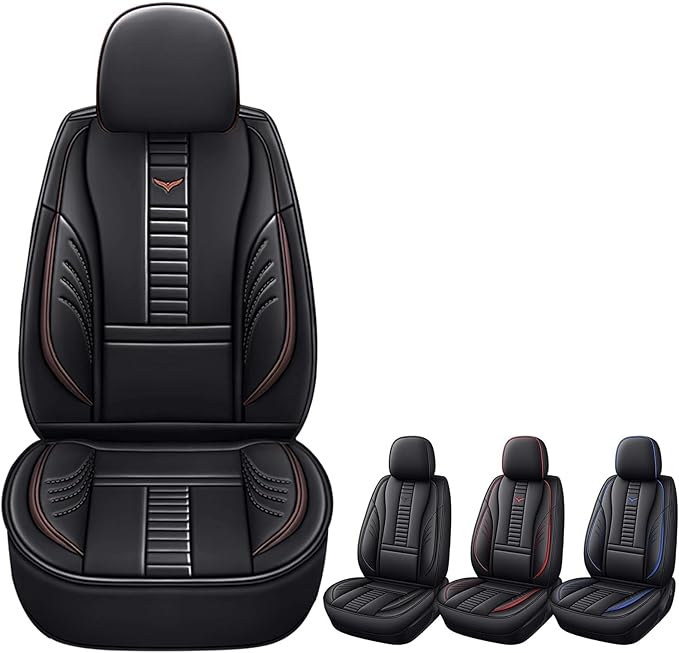 Pengchen Auto Front Seat Covers Fit for Nissan Versa 2009-2025, 3D Front Split Bench Protection Compatible with Side Airbag Black & Coffee Line