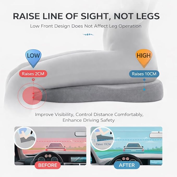 Heightening Car Seat Cushion for Ford Mustang EcoBoost GT Dark Horse Mustang Mach-E Maverick, Memory Foam for Short People Driving Lower Back Fatigue Relief Trucks Cars Suvs Office Chairs