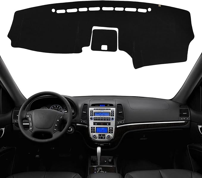 KEYOOG Dashboard Cover Dash Mat Fit for Hy-undai Santa Fe 2012-2007 (for Left Hand Drive),Car Dash Board Mat Anti-Glare Carpet,Non-Slip Pad Sunshield Protector (Black)