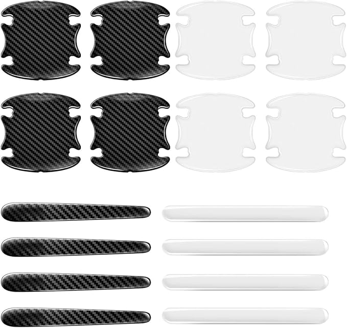 16PCS Car Door Handle Cup Scratch Protector Set - Universal Waterproof Rearview Mirror Protector Film Car Door Bowl Sticker - Anti-Scratch Paint Cover Guard Pad for Cars (Clear&CarbonFiber)