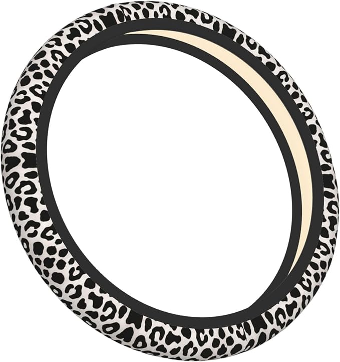 Black White Leopard Car Steering Wheel Cover, 15 Inch Steering Wheel Cover Stylish Decor for Most Cars