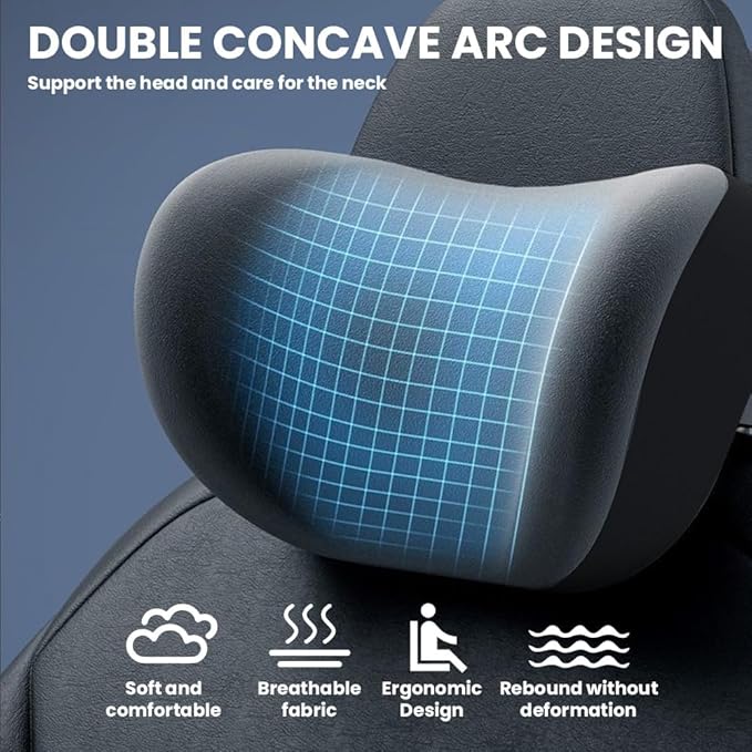 Car Headrest & Lumbar Support Cushion, 2025 Upgrade Car Lumbar Support Pillow and Car Neck Pillow Kit, Ergonomic Car Seat Headrest & Lumbar Cushion for Neck Back Pain Relief (Grey)