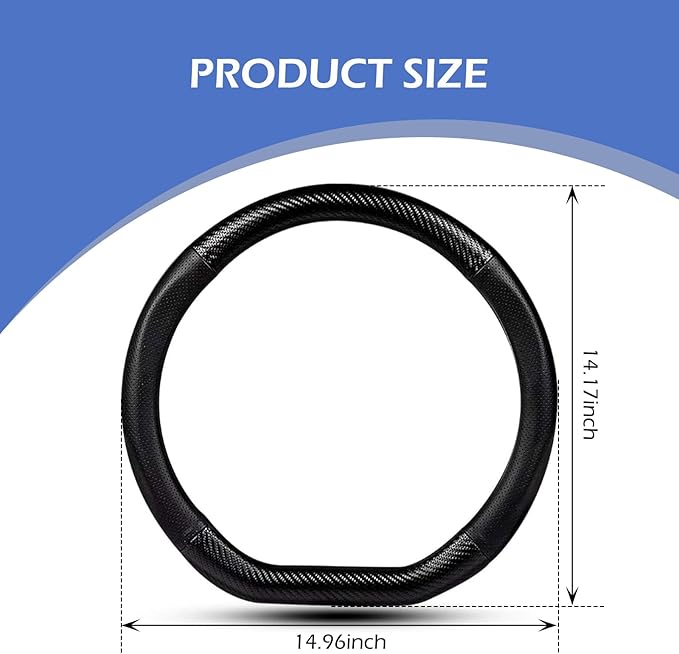 Car Steering Wheel Cover, Carbon Fiber Trim Breathable Sweat-absorbent Protector, Close Fitting Non-slip and Scratch-resistant Cover for All Seasons, for Most Cars Trucks (Black #D-shaped)