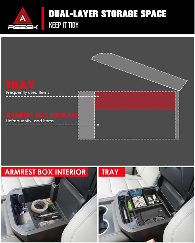 For 2021-2026 Tahoe/Suburban (Premier/High Country) & Yukon (Denali/Denali Ultimate) — Only fit Power Sliding Center Console Center Console Organizer Tray ABS Materials