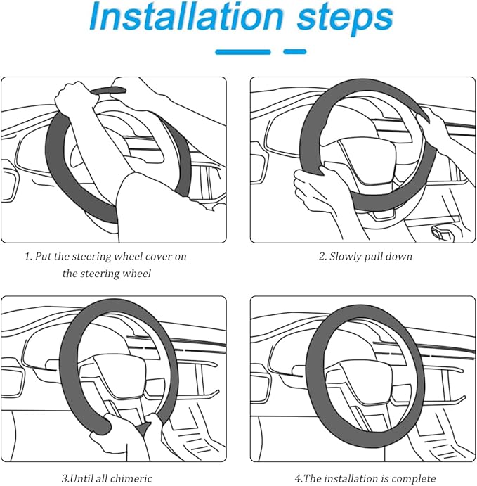 Car Steering Wheel Cover, Leather Elastic No Inner Ring Vehicle Steering Wheel Protector for 14.5-15Inch, Anti Slip Auto Interior Protection Accessories, Universal for SUV Sedan Truck (Black)