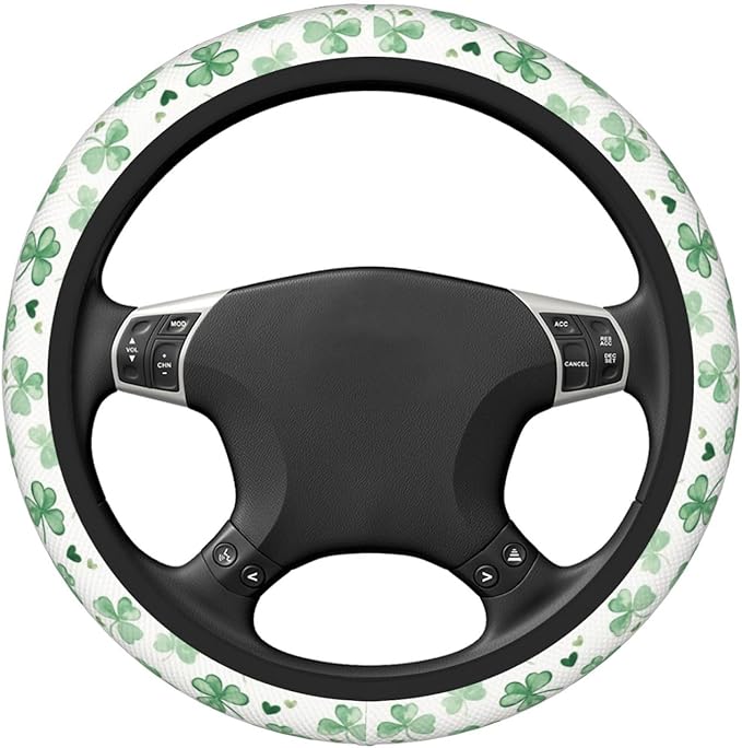 Cute Watercolor Shamrocks Steering Wheel Cover for Women Men Girls, Accessories Decor Thickened Anti-Slip Auto Steering Wheel Covers Protector Universal Fit 15 Inch for Cars, Truck, SUV