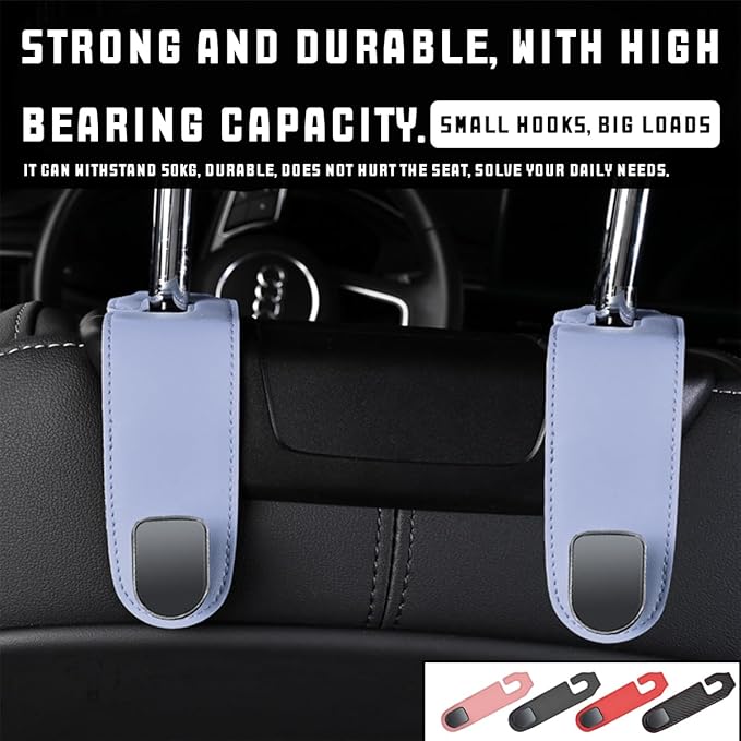 2PCS Car Headrest Hook, Leather Automotive Back Seat Hanger Holder Hooks Storage Organizer for Purse Drink Grocery Bag Coat Handbag, Vehicle Organization Accessories, Universal Fit（Gray）