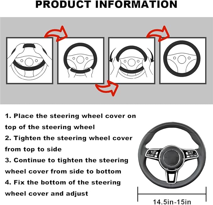 Bling Soft Leather Steering Wheel Cover, 15" Anti-Slip Sparkly Crystal Auto Elastic Steering Wheel Protector for Women Girl, Colorful Diamond Car Interior Accessory for Most Cars (Grey)