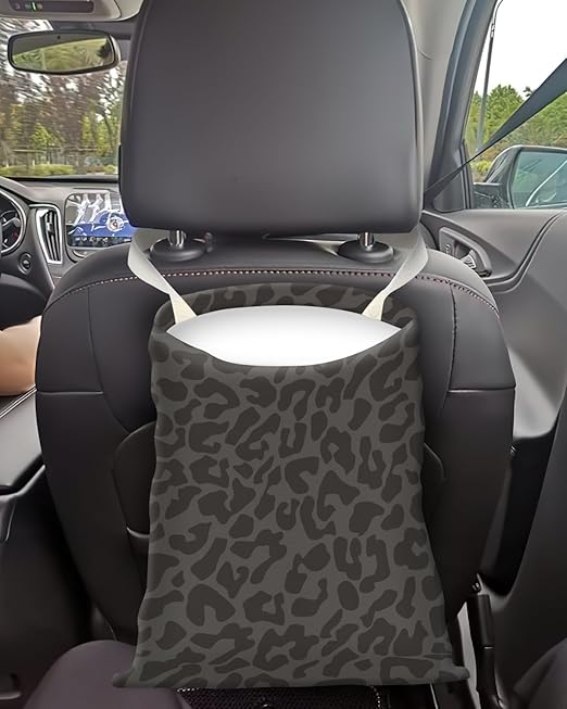APVDSH Cute Canvas Car Garbage Bag, Black Leopard Print, Car Trash Bin, Seat Back Hanging, 5L
