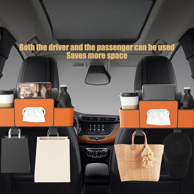 Car Multifunctional Seat Back Waterproof Storage Bag, Multifunctional & Waterproof Car Back Seat Organizer with 2 Cup Holders&Hooks, Hanging Storage Box for Most Cars (black)