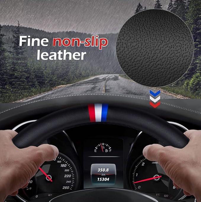 Nappa Leather Car Steering Wheel Cove Sports Protector Non-Slip Leather Steering Wheel 15 Inch Universal Red, White, Blue, Black