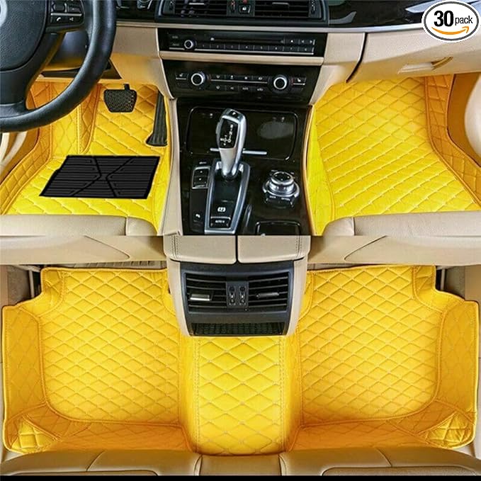 Custom Luxury Leather Car Floor Mats Upgrade Your Car's Interior All-Weather Protection for Cars, SUVs, Trucks Compatible with Automotive Mats (Yellow)
