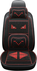 Natural Wood Beaded Seat Cover with Cooling Ventilated Mesh, Massage Seat Cushion with Lumbar Support for Car/Truck Driver