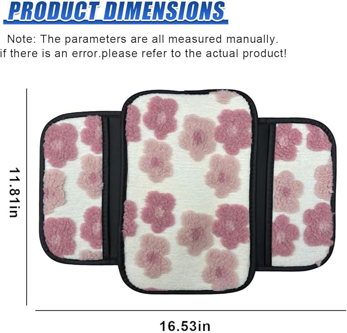 Car Center Console Cover, Soft Fluffy Car Armrest Seat Box Cushion Pad with 2 Storage Bags, Universal Vehicle Interior Protector Accessories for Most Sedans, SUVs, Trucks (Pink)