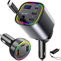 2 Car Charger USB C, AGEMANY 78W Retractable Car Charger with Cable 4in1 & 4 Ports Cigarette Lighter Adapter 85.5w Fast Charging Car Phone Charger for iPhone Android, 12v/24v Car Accessories Gift