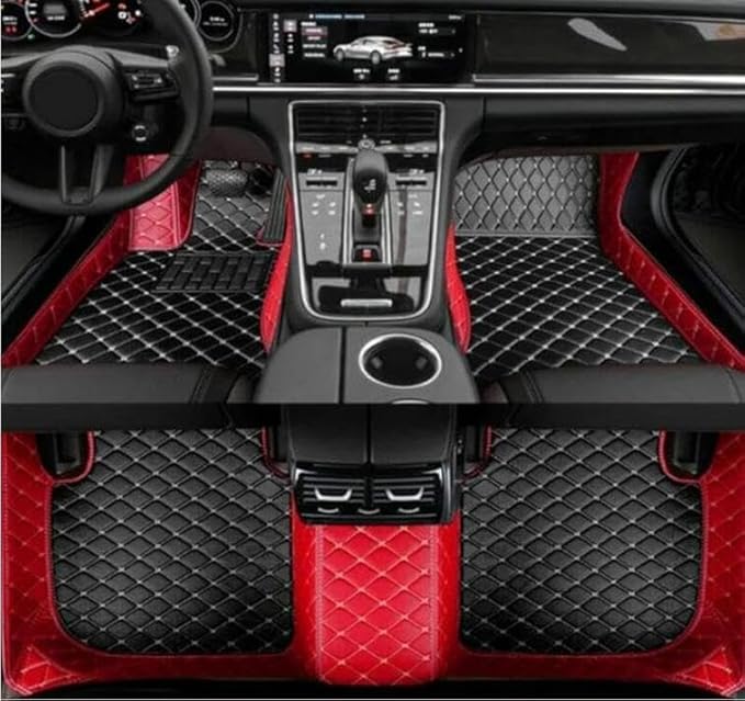 Custom Leather Car Mats, Vehicle-Specific Fit All-Weather Floor Mats, 100% Waterproof Anti-Slip Durable Protection for SUV Truck Sedan, Precision Tailored Protection (red and Black)