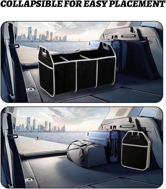 Car Storage Organizer, Automotive Consoles & Organizers, Trunk Organizer, Storage with Reinforced Handles, 3 Compartments Collapsible Trunk Storage Car Interior Accessories Fit for Most Cars