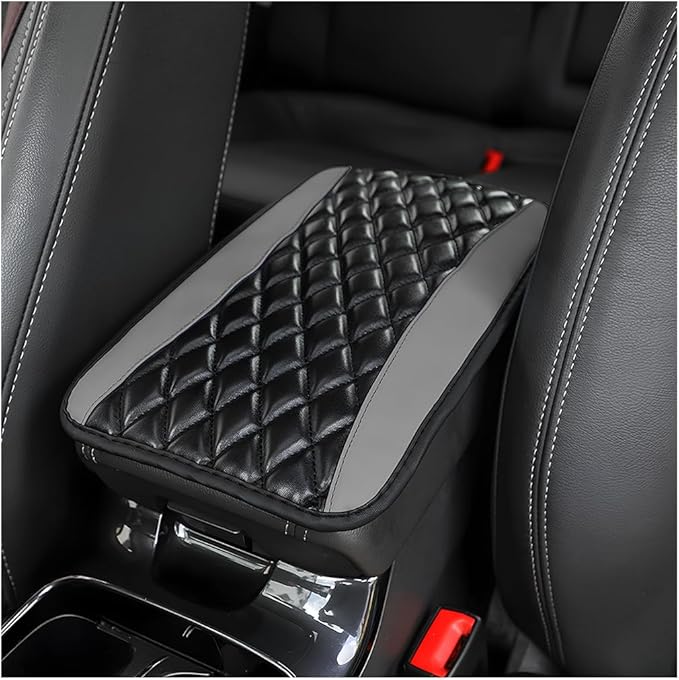 Car Center Console Pad, Universal Waterproof Armrest Seat Box Cover, 12.6" x 7.5" PU Leather Auto Armrest Protector, Car Interior Accessories Decor for Most Vehicles, Truck, SUV (Gray)